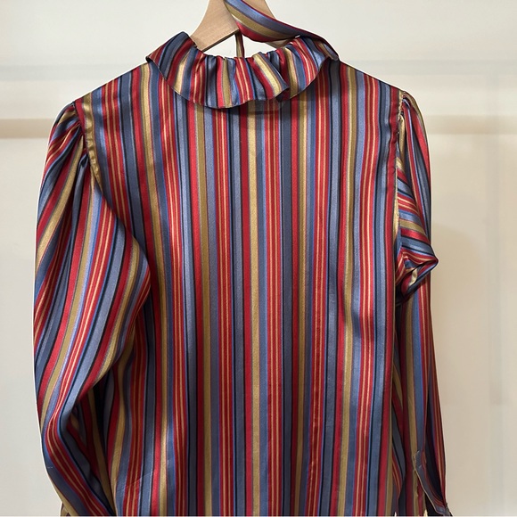 Vintage Silk Stripe Button Down Top - Picture 6 of 7